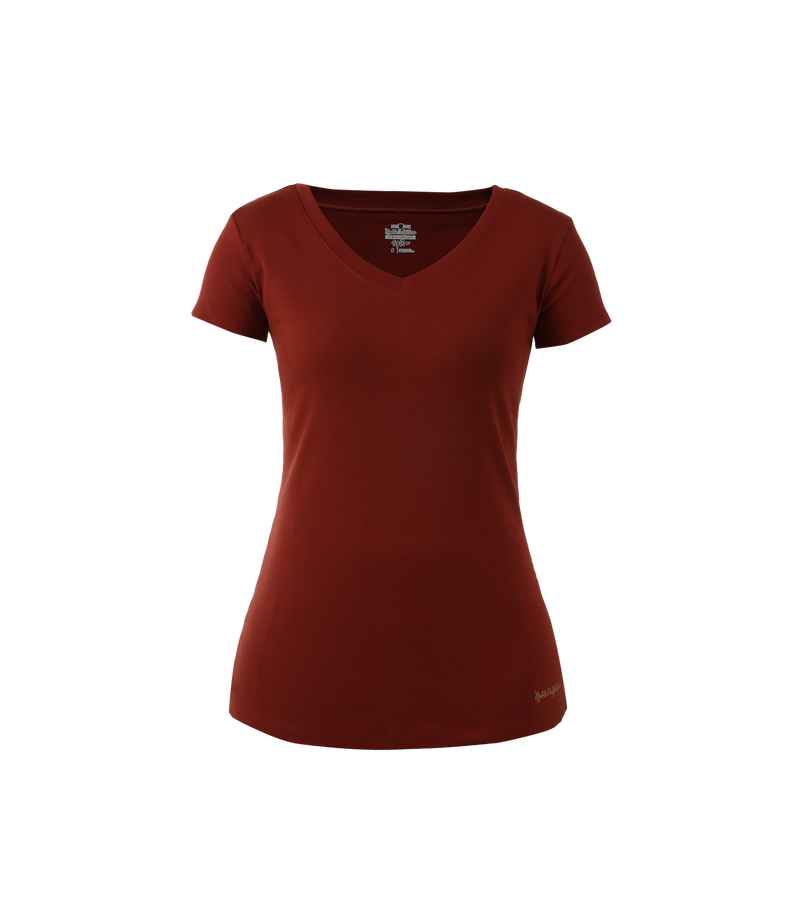 22528-411 Tug-free V-neck Brick Red