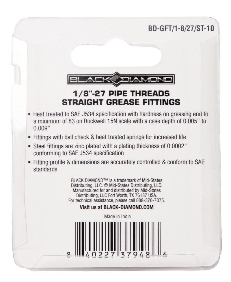 1/8"-27 Pipe Threads Straight Grease Fittings