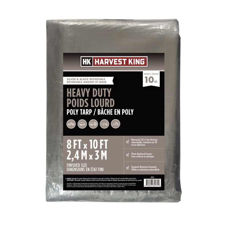 8 FT x 10 FT Silver/Black Reversible Heavy Duty Poly Tarp
