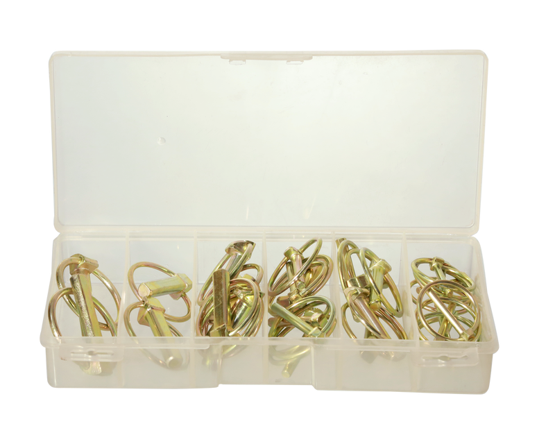 Lynch Pin Assortment Box 3/16" (8), 5/16" (5), 1/4" (5), 7/16" (8), 7/16" Hd (2)