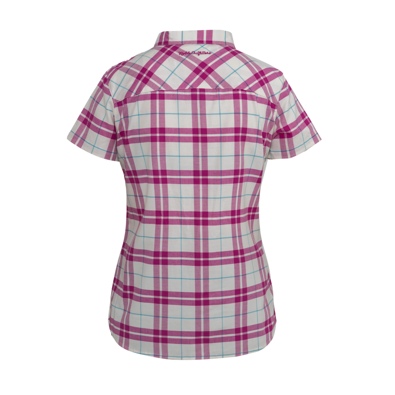 Noble_SP22_WomensTops_22003 Everyday SS Shirt 449-Fuchsia Plaid - Back