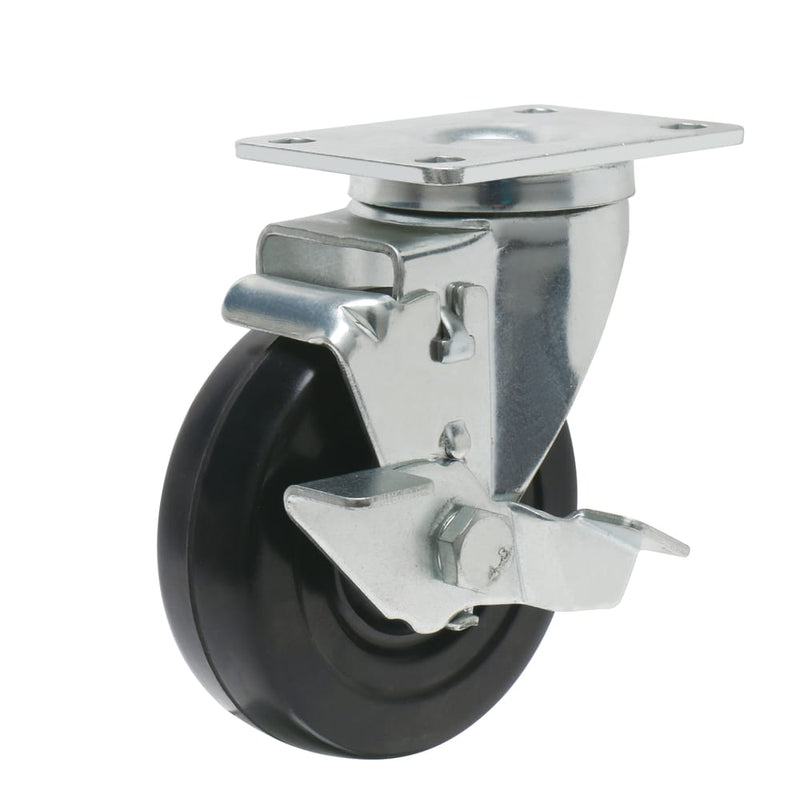 Precision Casters + Wheels™ 4" Rubber Swivel Plate Caster with Brake
