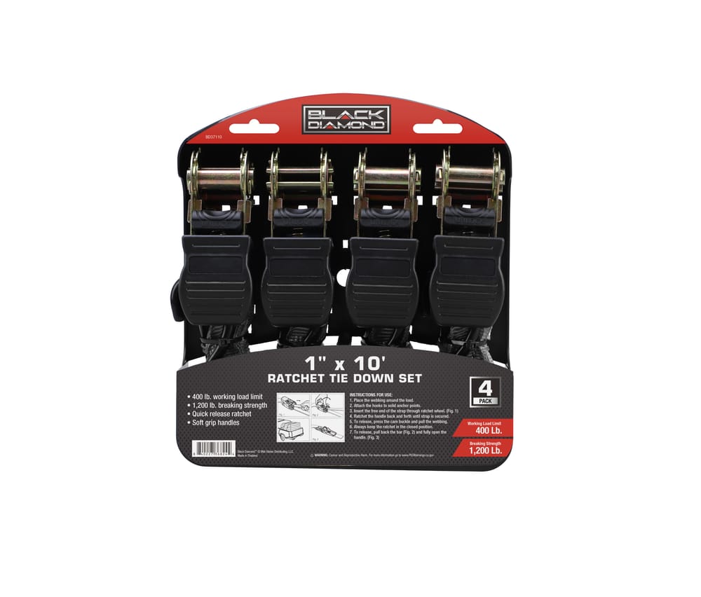 Black Diamond™ 1" x 10' Ratchet Tie Down Set - 400 lb. Working Load Limit (4 Pack)