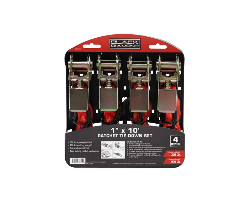 Black Diamond™ 1" x 10' Ratchet Tie Down Set - 300 lb. Working Load Limit (4 Pack)