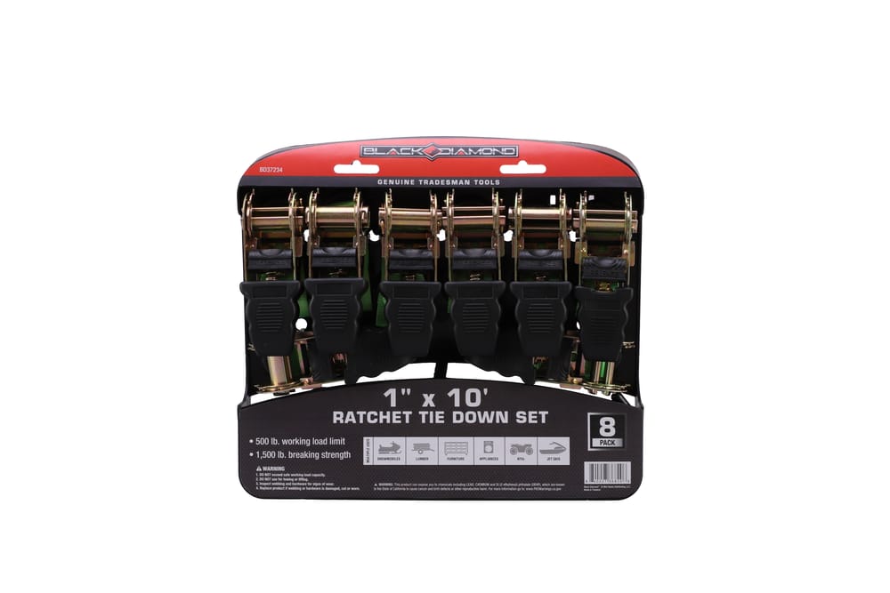 Black Diamond™ 1" x 10' Ratchet Tie Down Set (8 Pack)