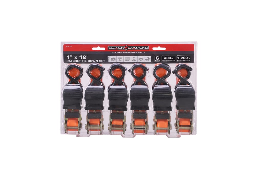 Black Diamond™ 1" x 12' Ratchet Tie Down Set - 400 lb. Working Load Limit (6 Pack)