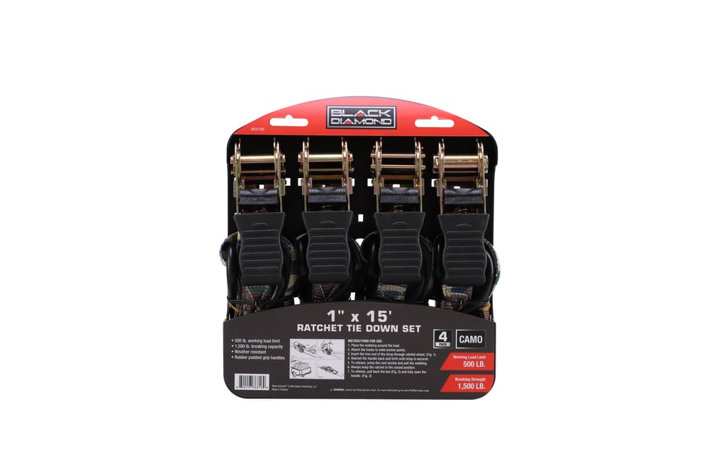 Black Diamond™ 1" x 15' Ratchet Tie Down Set - 500 lb. Working Load Limit (4 Pack)