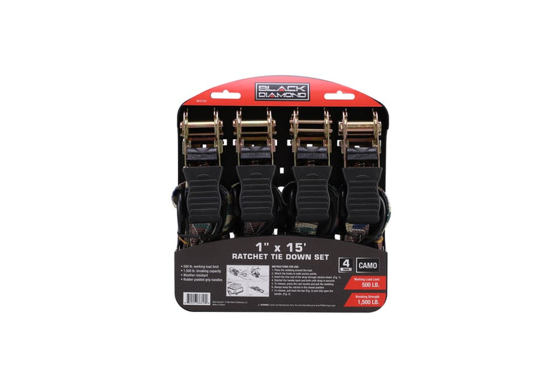 Black Diamond™ 1" x 15' Ratchet Tie Down Set - 500 lb. Working Load Limit (4 Pack)