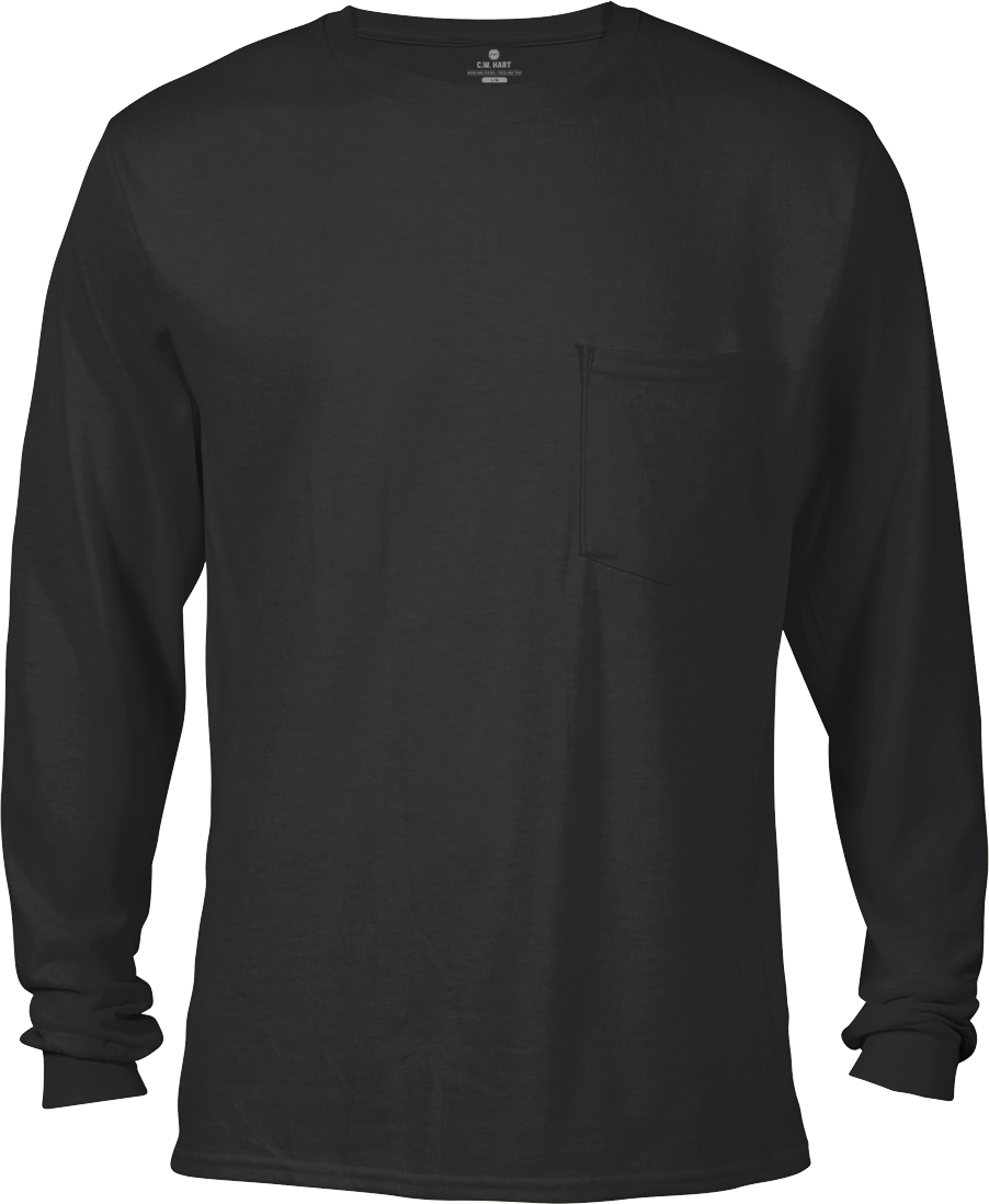 Men's Long Sleeve Crew Neck Pocket Tee - Black - Front