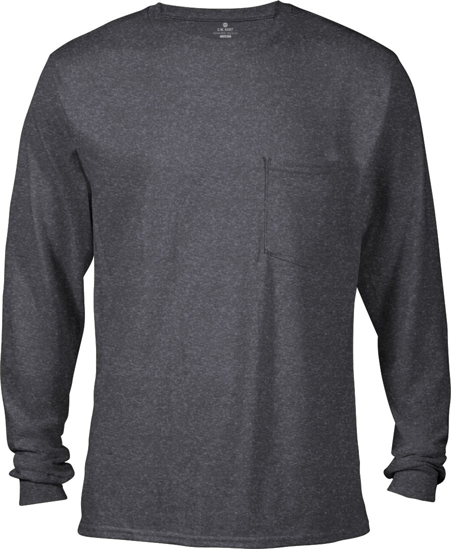 Men's Long Sleeve Crew Neck Pocket Tee - Charcoal Heather - Front