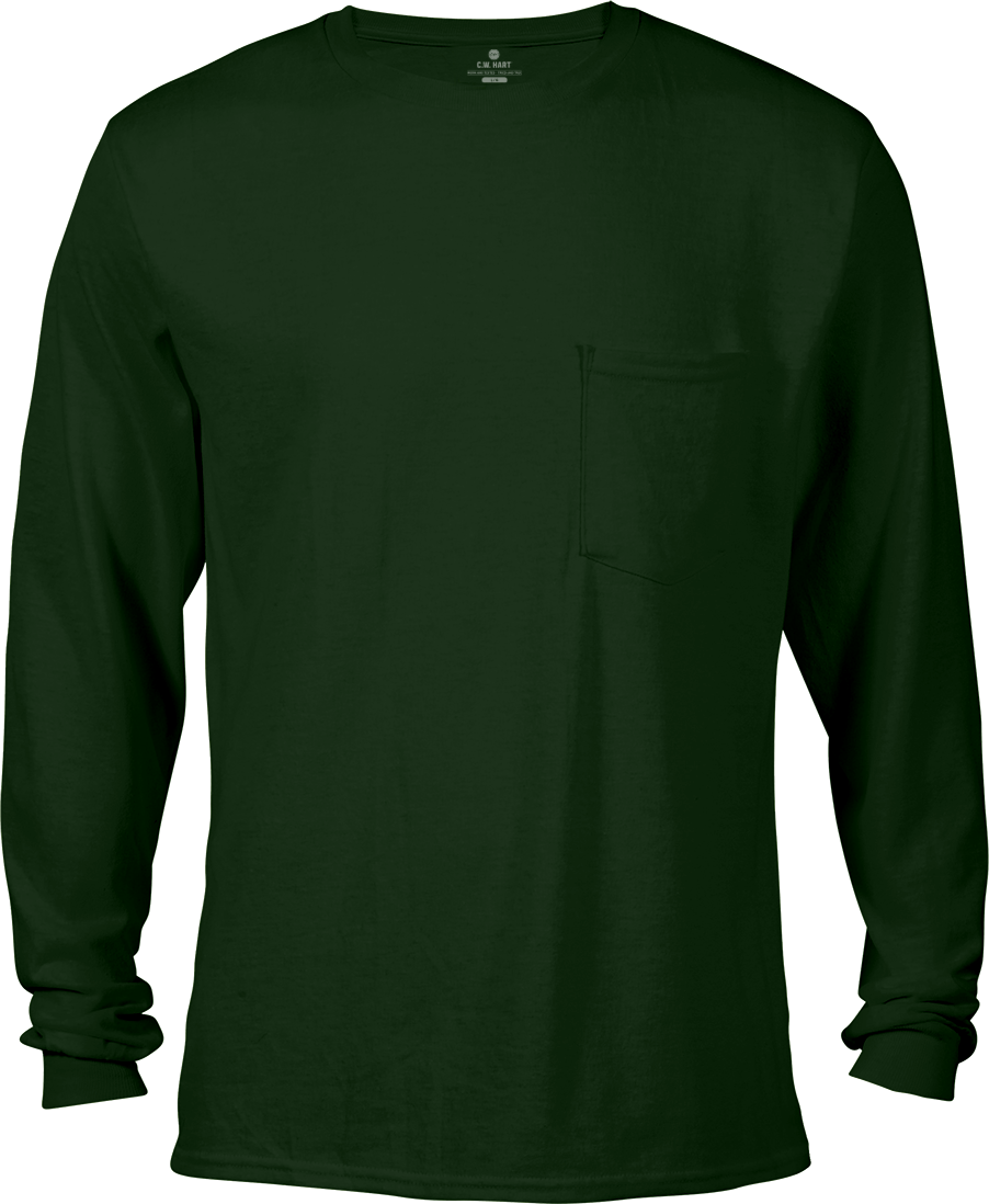 Men's Long Sleeve Crew Neck Pocket Tee - Forest - Front