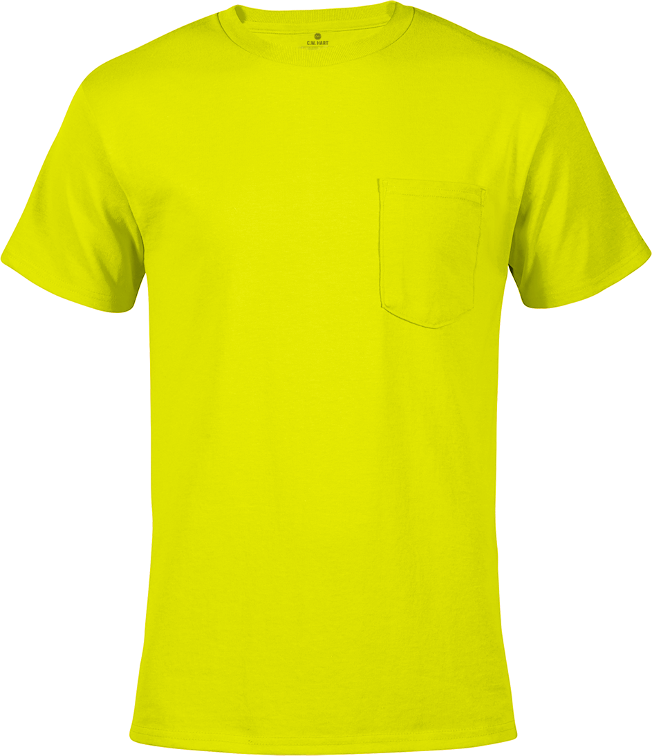 Men's Short Sleeve Crew Neck Pocket Tee - Safety Green - Front