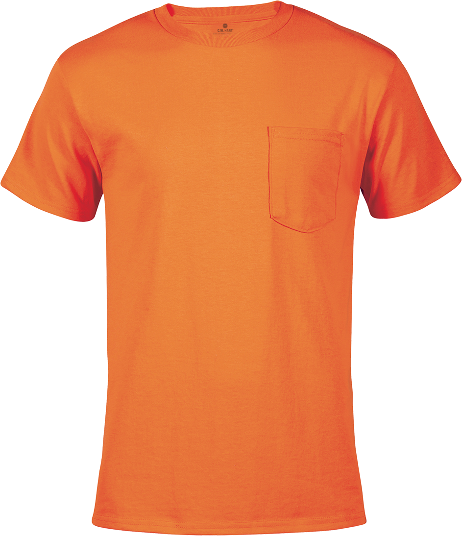 Men's Short Sleeve Crew Neck Pocket Tee - Safety Orange - Front