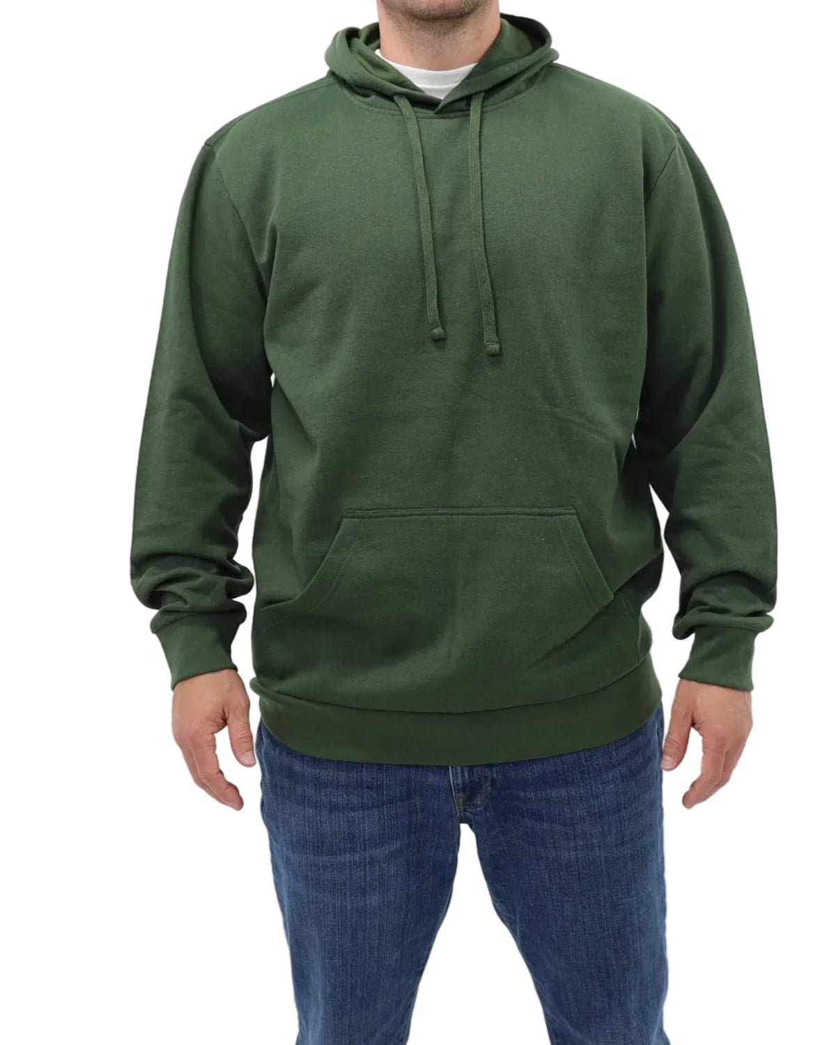 Men's Pullover Fleece Hoodie - Army Green - Front