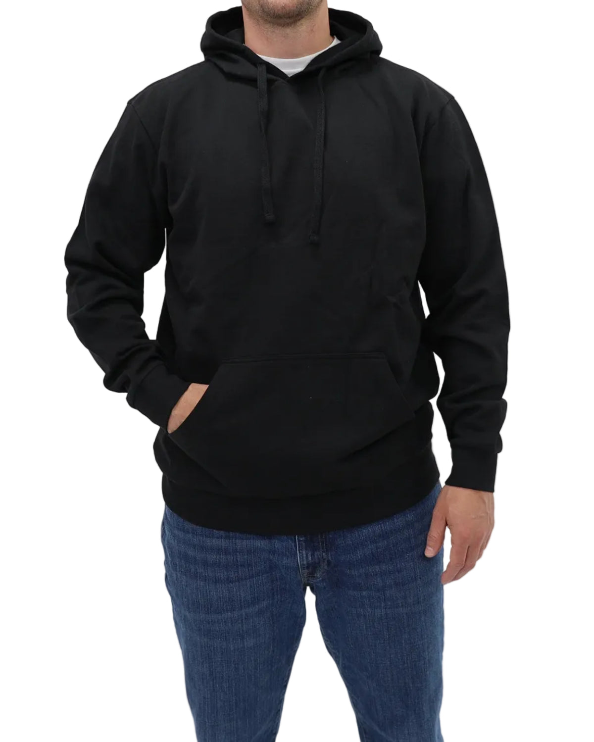 Men's Pullover Fleece Hoodie - Black - Front