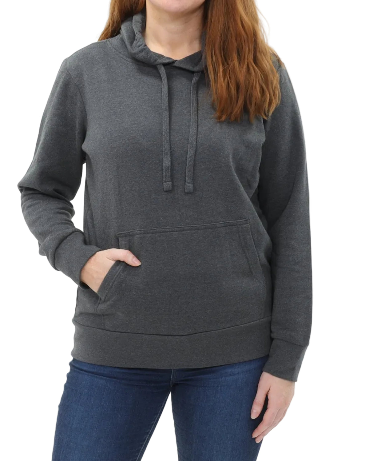 Women's Pullover Fleece Hoodie - Charcoal Heather - Front