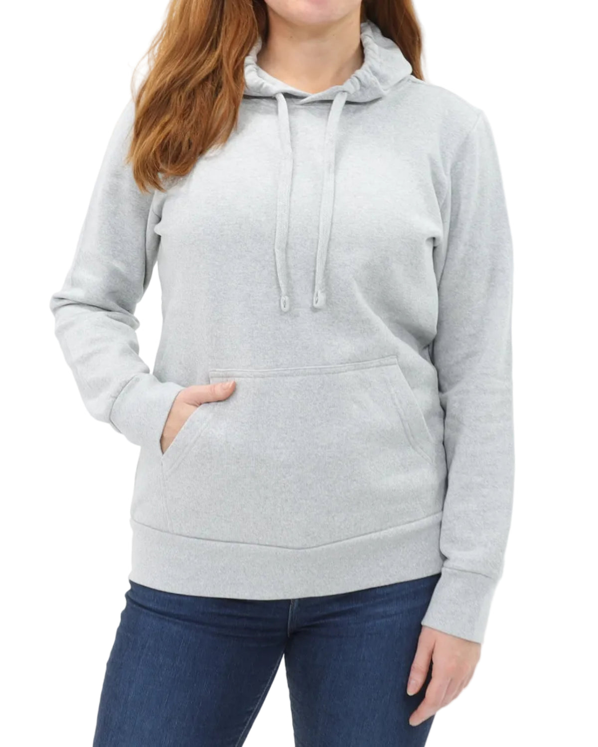 Women's Pullover Fleece Hoodie - Light Grey Heather - Front