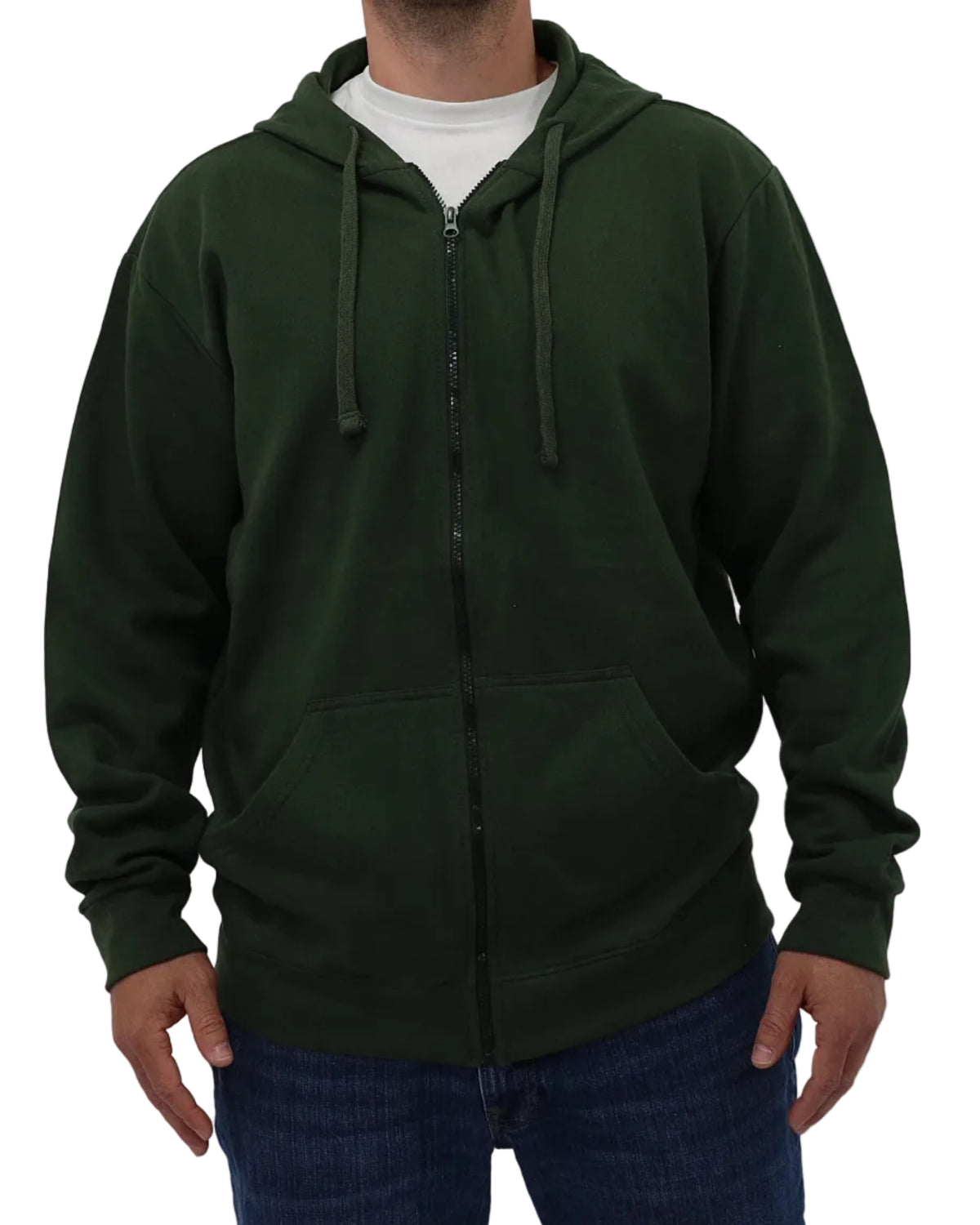 Men's Full-Zip Fleece Hoodie - Army Green - Front