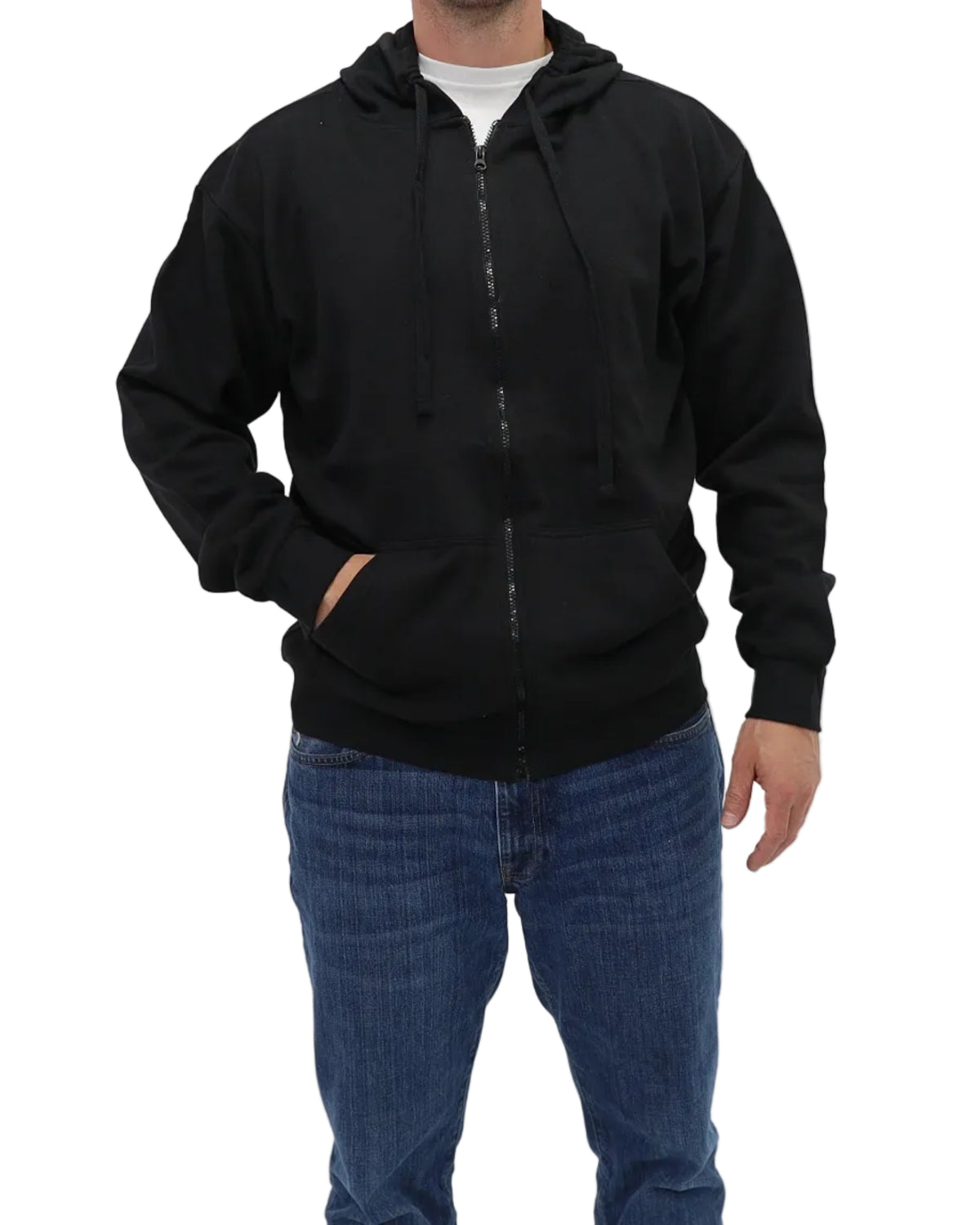Men's Full-Zip Fleece Hoodie - Black - Front