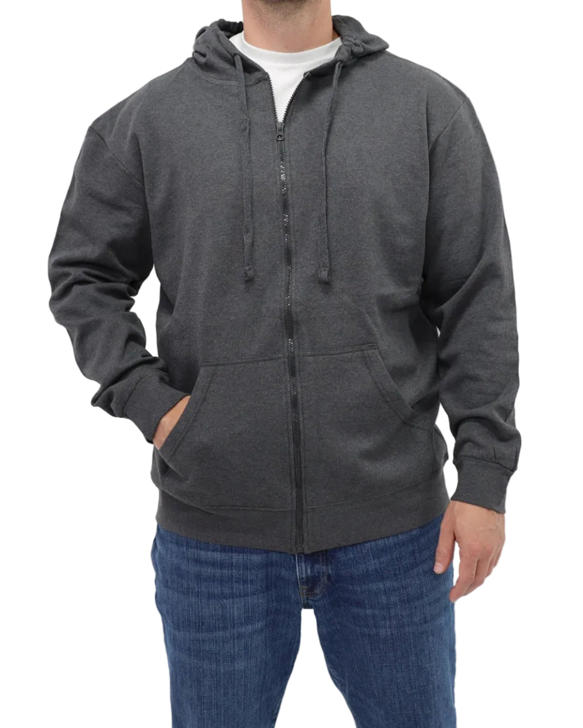 Men's Full-Zip Fleece Hoodie - Charcoal Heather - Front
