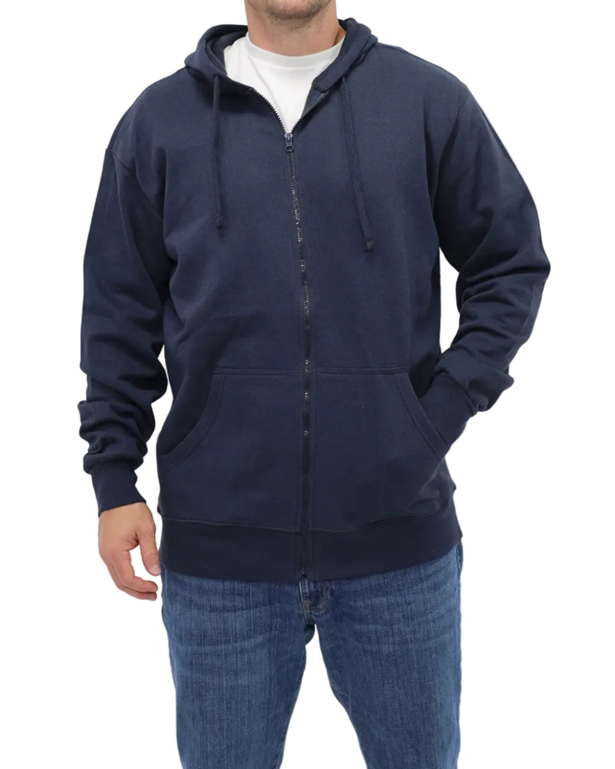Men's Full-Zip Fleece Hoodie - Navy - Front