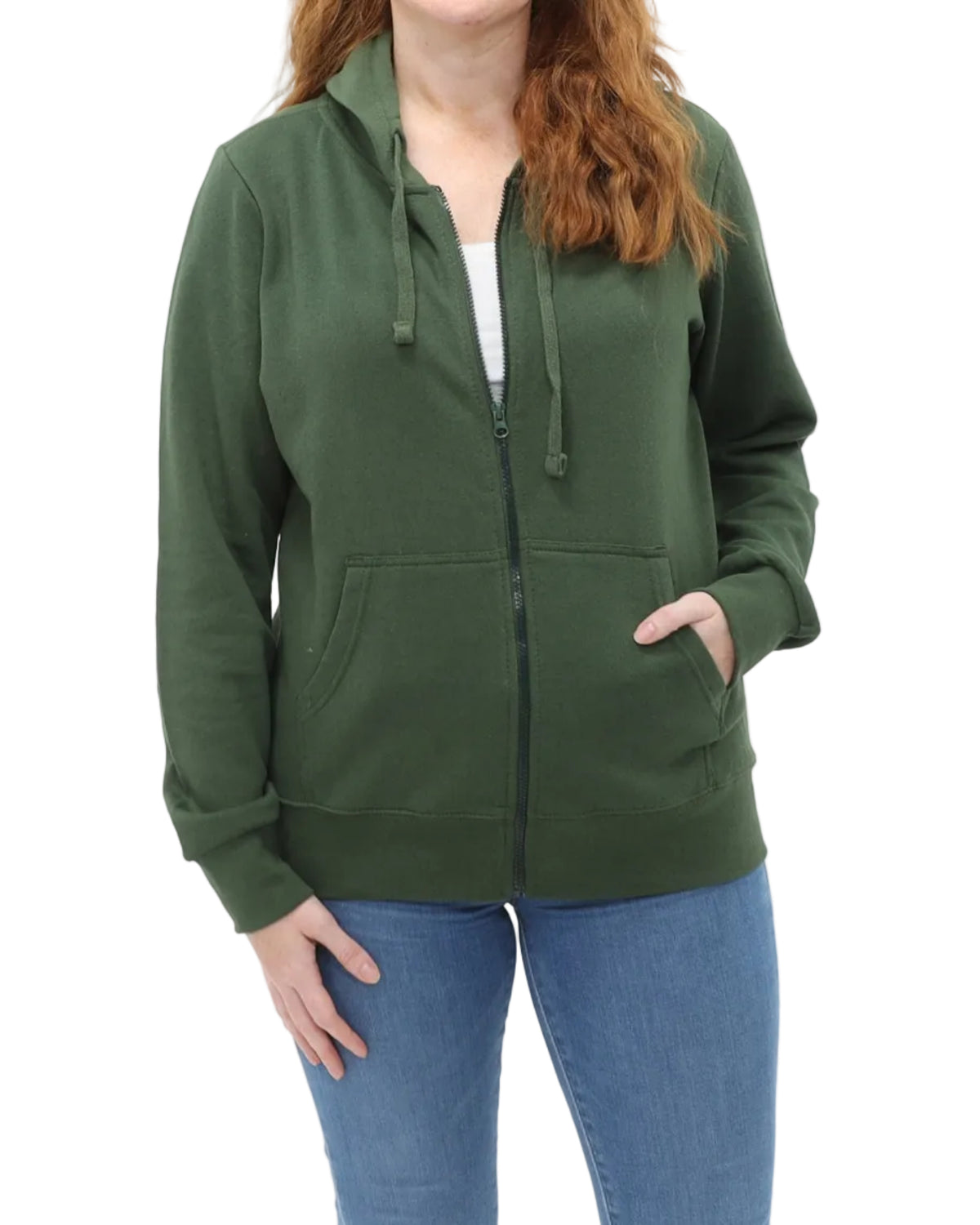 Women's Full-Zip Fleece Hoodie - Army Green - Front