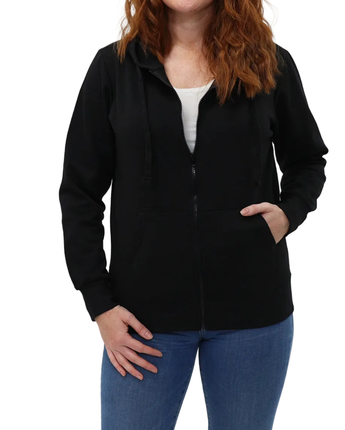 Women's Full-Zip Fleece Hoodie - Black - Front