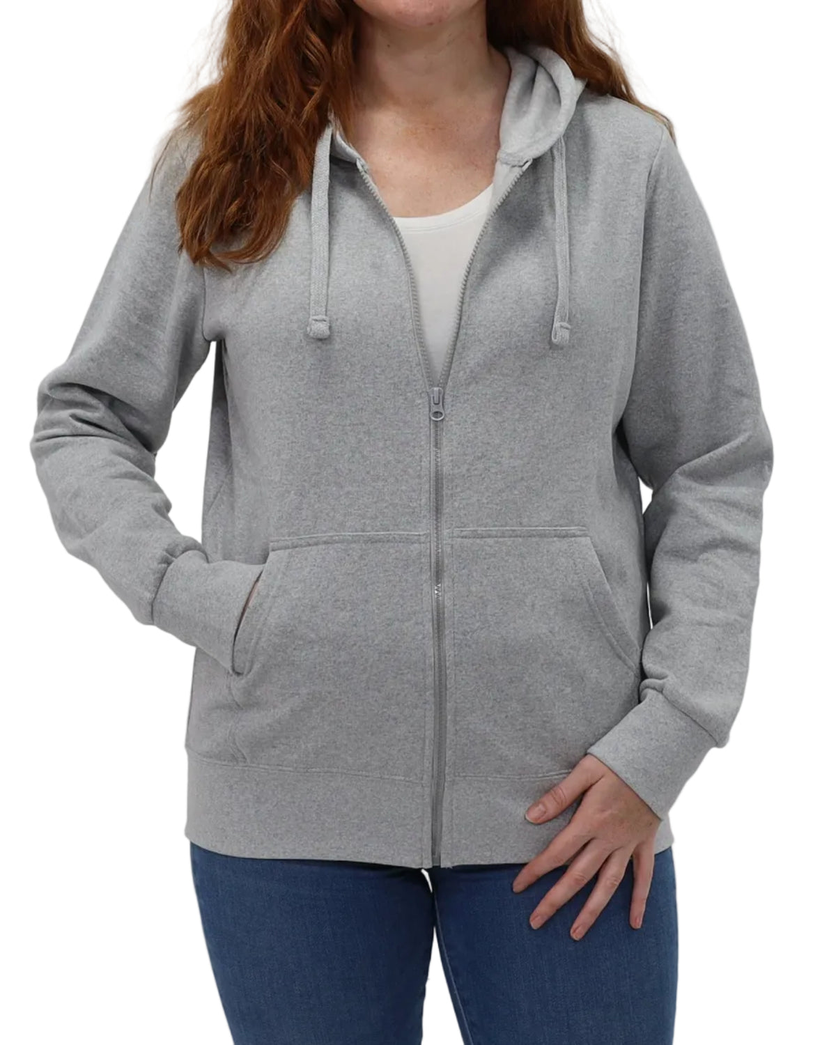 Women's Full-Zip Fleece Hoodie - Light Grey Heather - Front