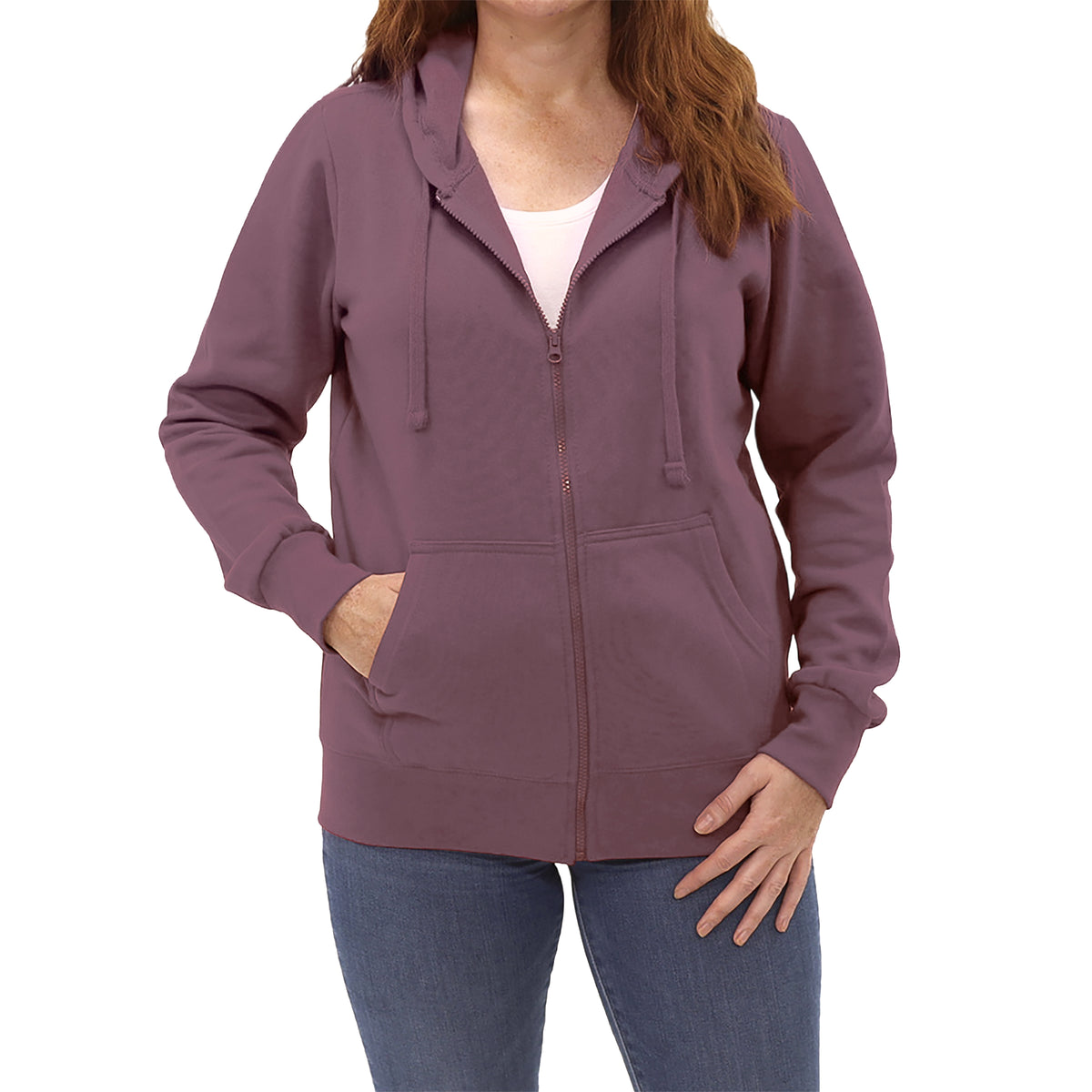 Women's Full-Zip Fleece Hoodie - Plum - Front
