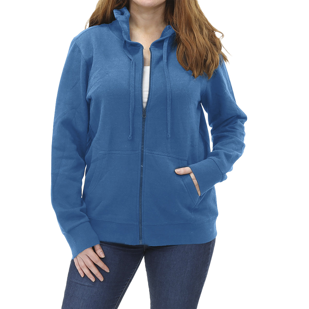Women's Full-Zip Fleece Hoodie - Wedgewood Blue - Front