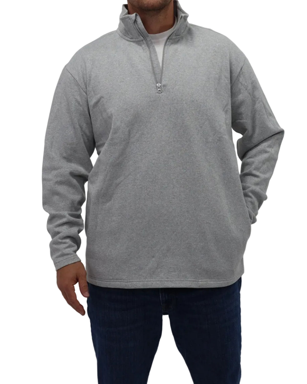 Men's Quarter-Zip Fleece Pullover - Light Grey Heather - Front