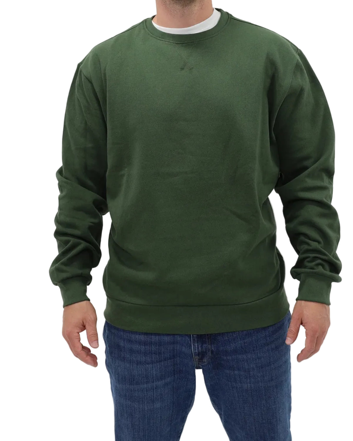 Men's Crew Neck Fleece Sweatshirt - Army Green - Front