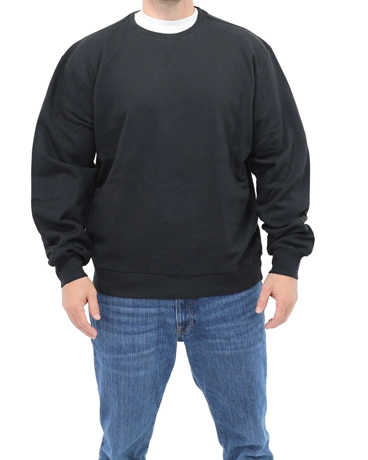 Men's Crew Neck Fleece Sweatshirt - Black - Front