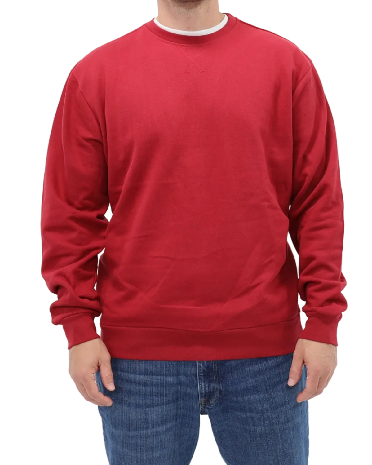 Men's Crew Neck Fleece Sweatshirt - Cardinal Red - Front