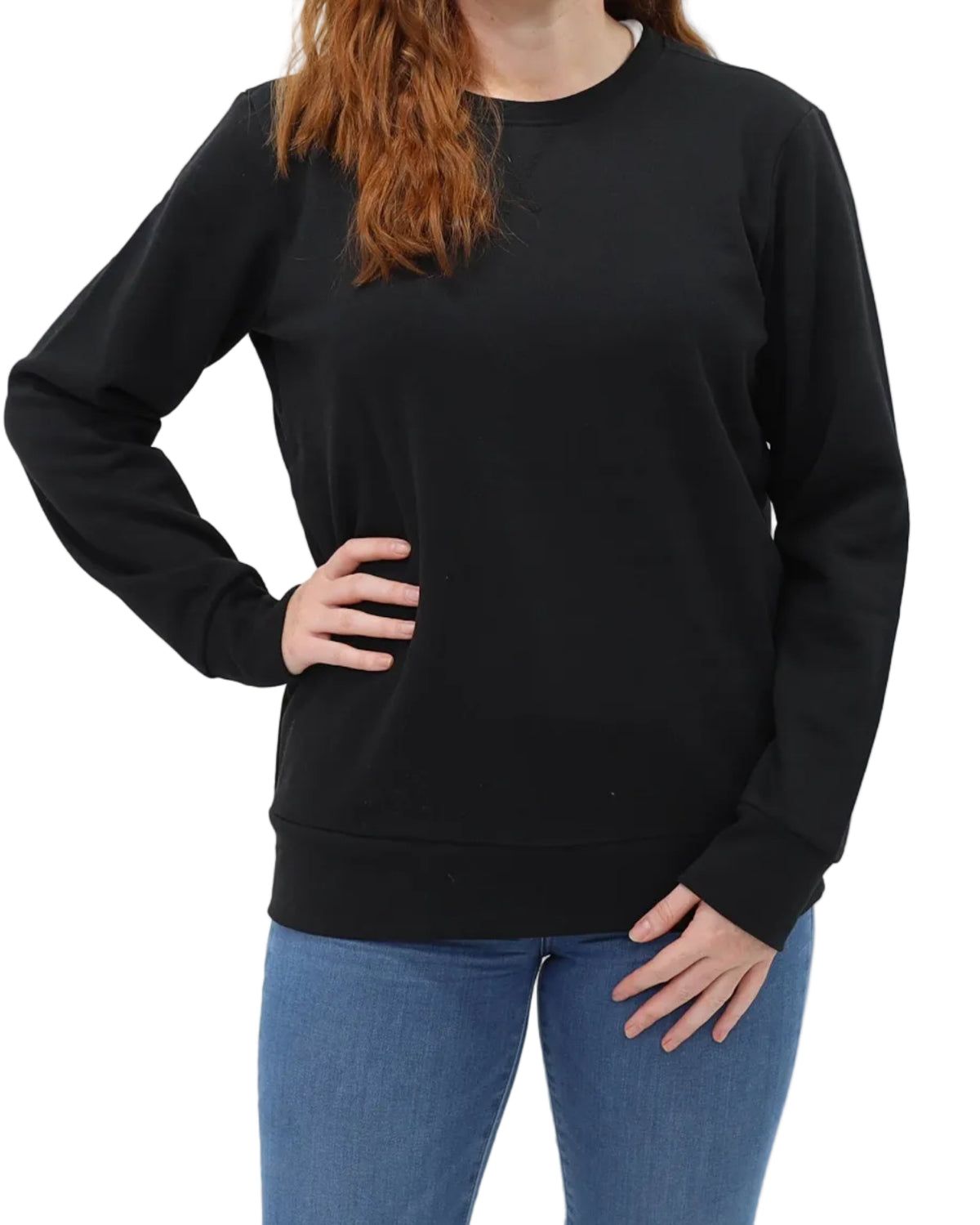 Women's Crew Neck Fleece Sweatshirt - Black - Front