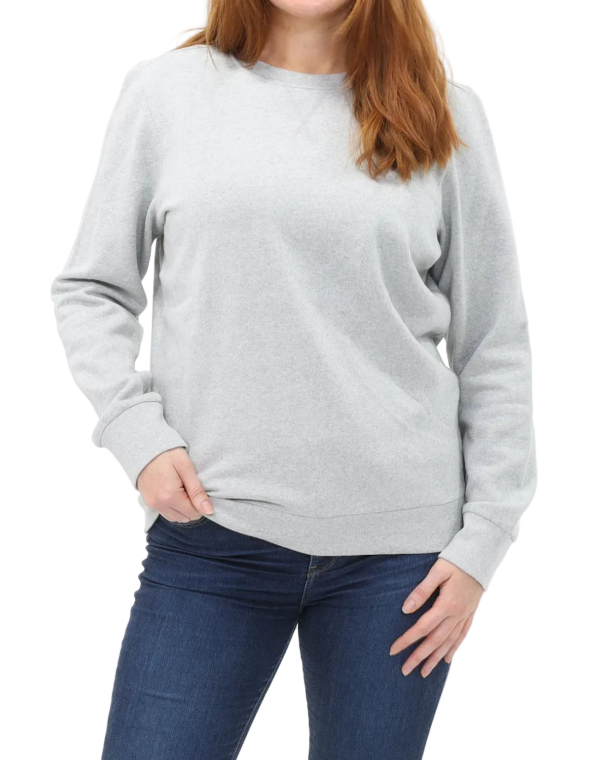 Women's Crew Neck Fleece Sweatshirt - Light Grey Heather - Front