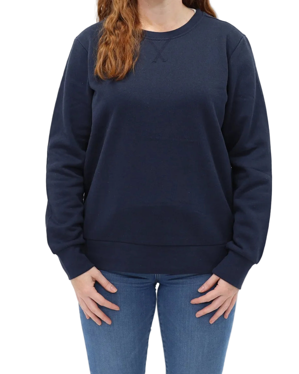 Women's Crew Neck Fleece Sweatshirt - Navy - Front