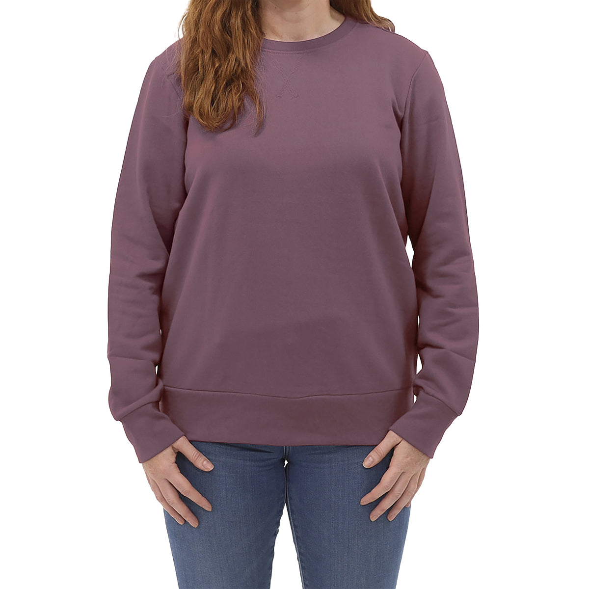 Women's Crew Neck Fleece Sweatshirt - Plum - Front