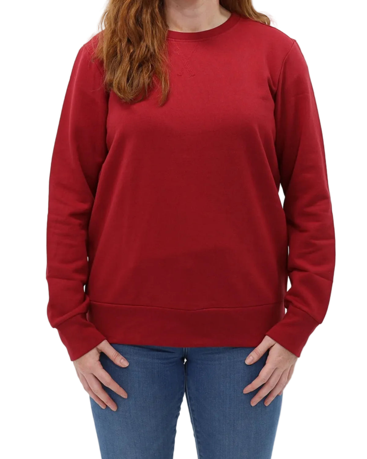 Women's Crew Neck Fleece Sweatshirt - Cardinal Red - Front