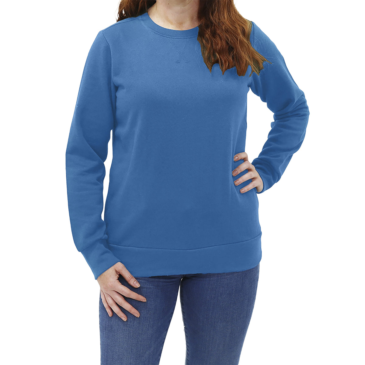 Women's Crew Neck Fleece Sweatshirt - Wedgewood Blue - Front