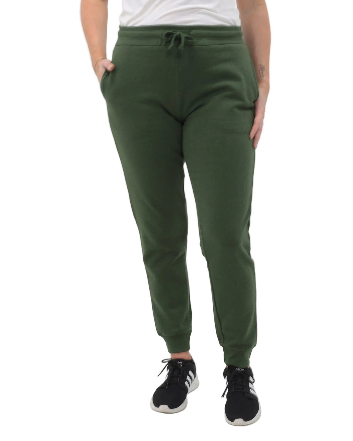 Women's Fleece Sweatpants - Army Green - Front