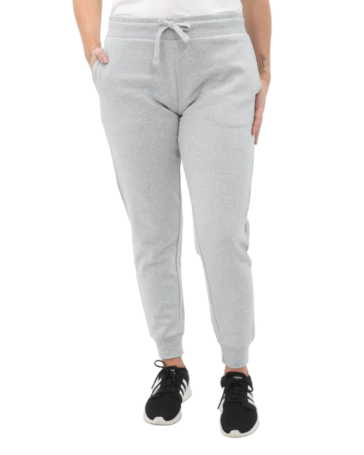 Women's Fleece Sweatpants - Light Grey Heather - Front