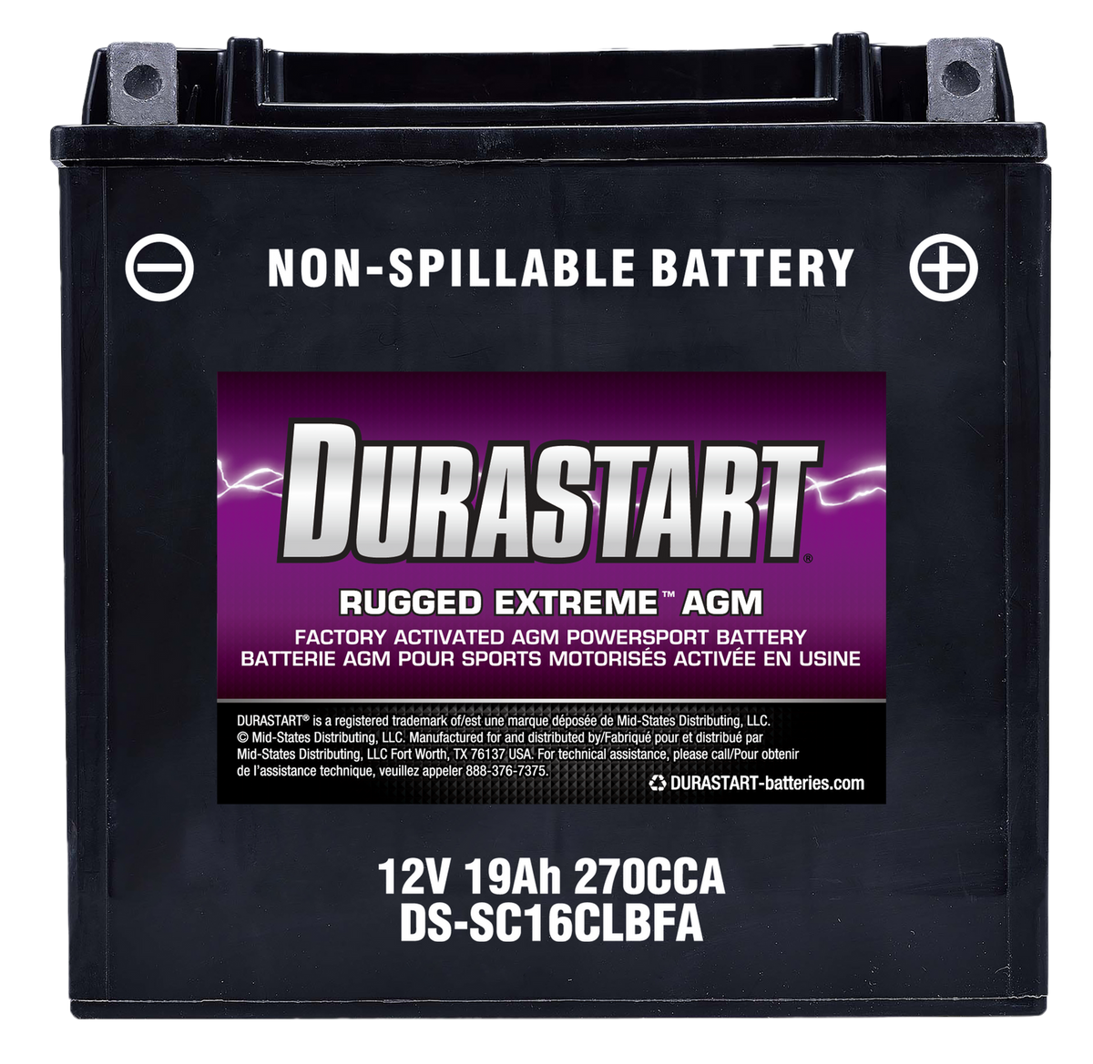 Rugged ExtremeTM Agm Powersport Battery SC16CLBFA