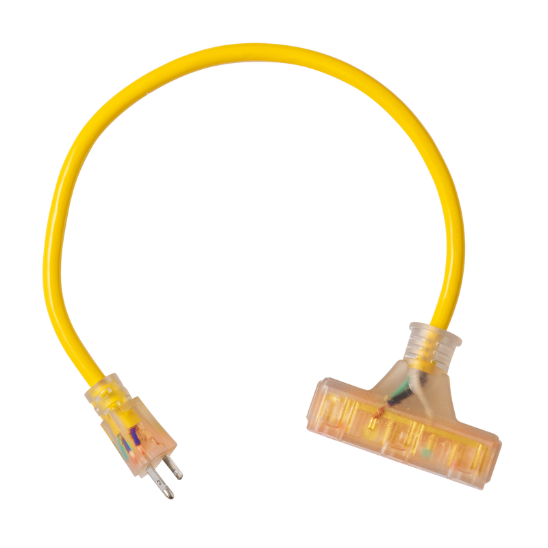 2 FT Heavy Duty 12-Gauge Indoor/Outdoor Extension Cord with Triple Outlet
