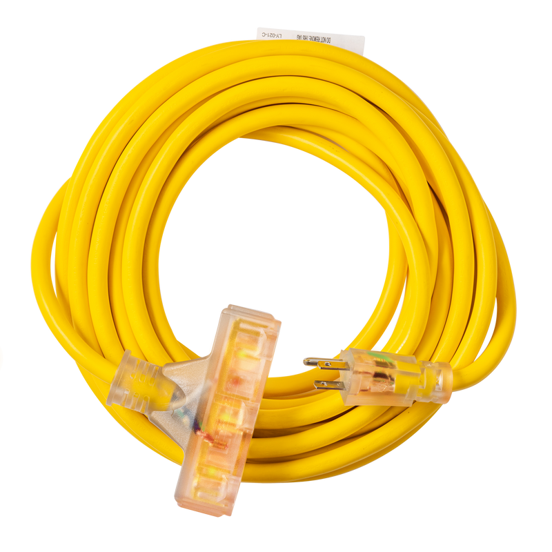 25 FT Heavy Duty 12-Gauge Indoor/Outdoor Extension Cord with Triple Outlet