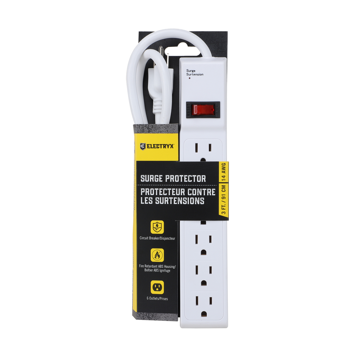 3 FT. 6-Outlets Surge Protector Strip with Cord