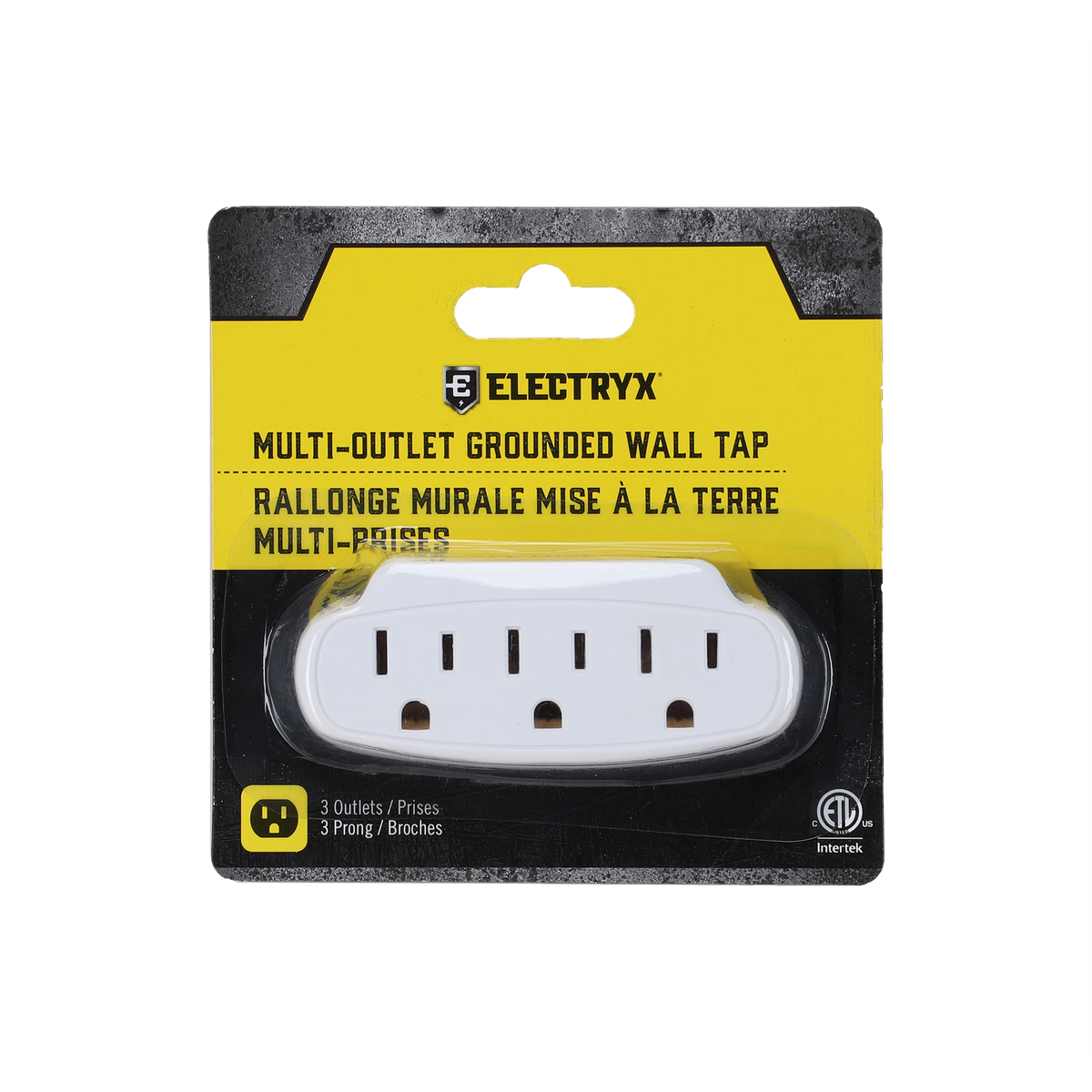 3-Outlets/3-Prong Grounded Wall Tap