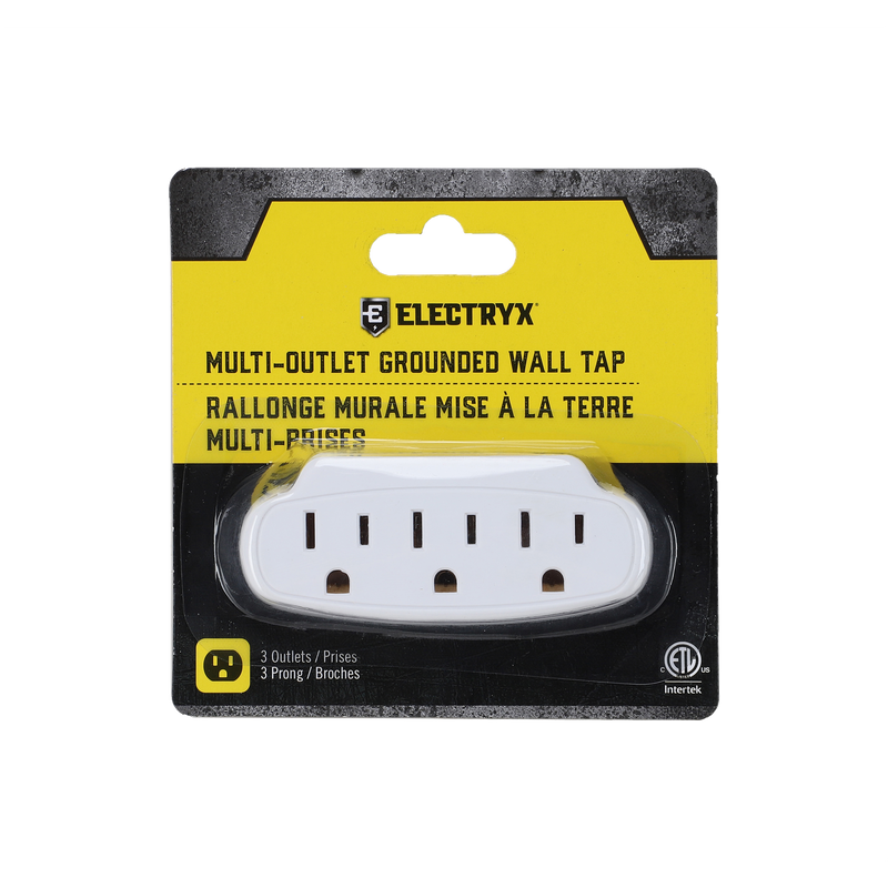 3-Outlets/3-Prong Grounded Wall Tap
