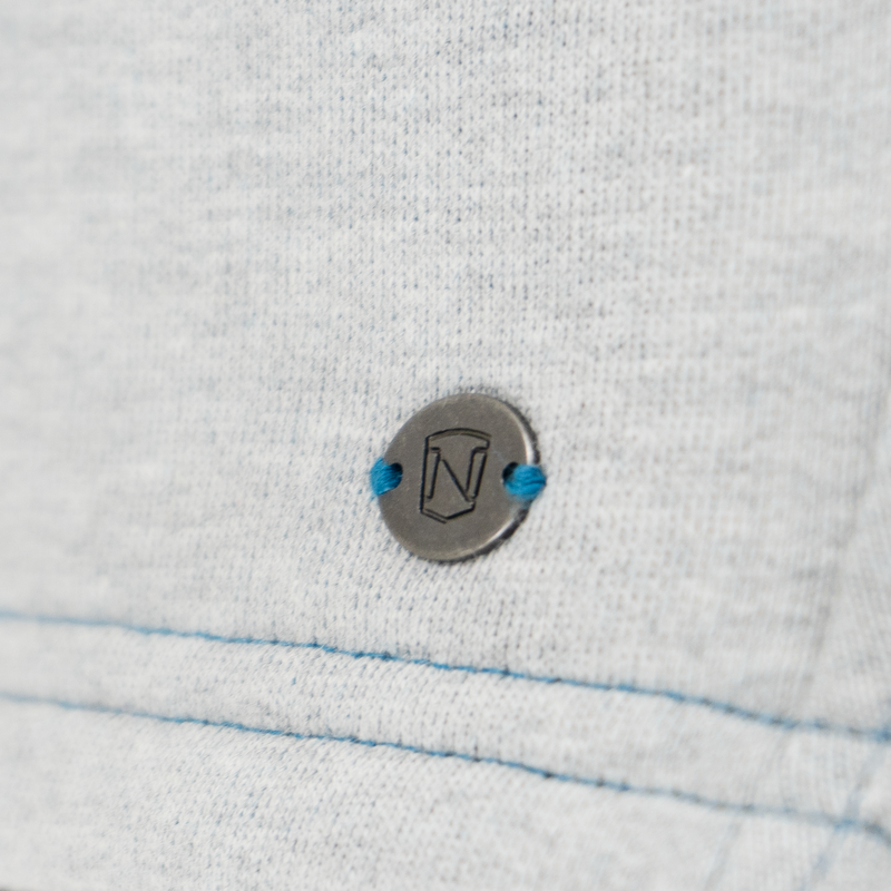 FPJ01047 - 21577 Noble Outfitters Tug-Free Pullover 016 Heather Grey _ Grecian Blue - Detail Close Up