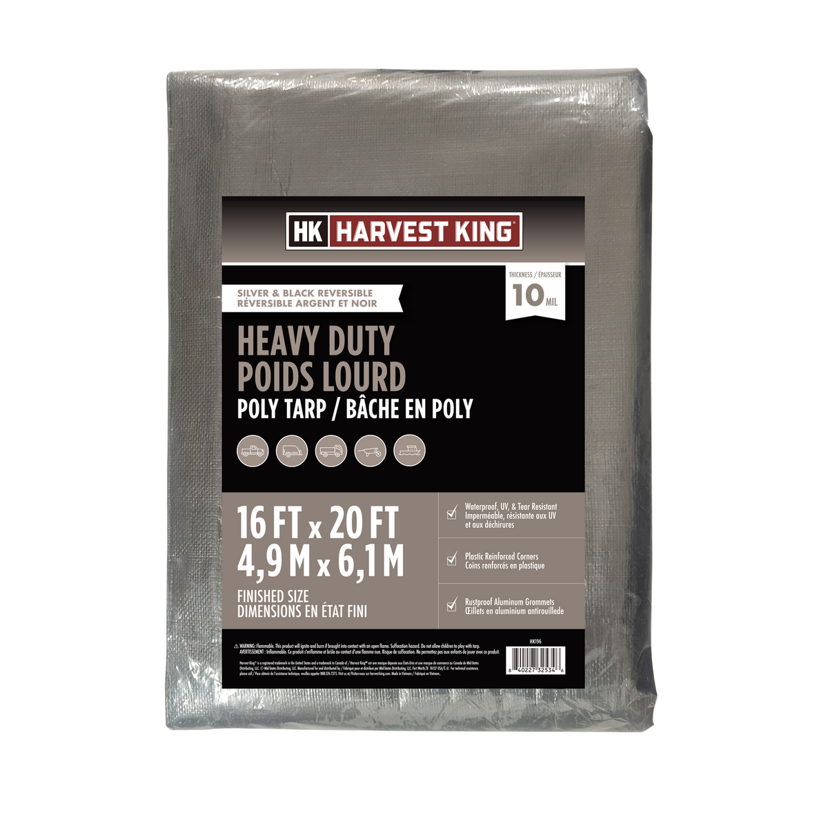 16 FT x 20 FT Silver/Black Reversible Heavy Duty Poly Tarp